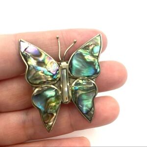 MEXICO Alpaca Abalone Shell Butterfly Brooch VTG
